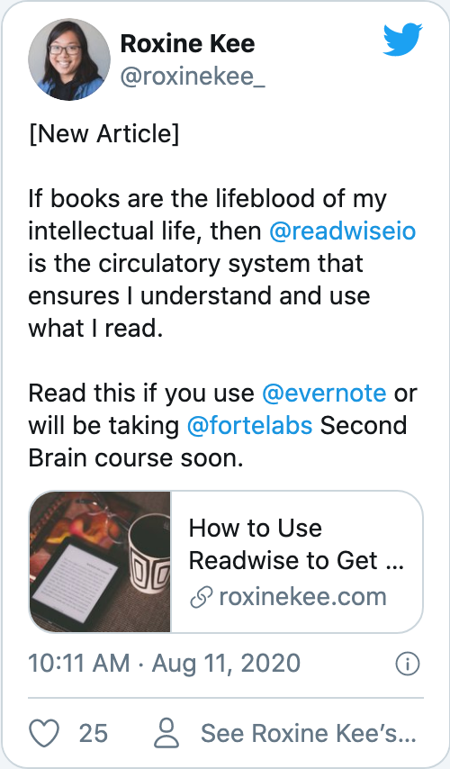 [New Article]  If books are the lifeblood of my intellectual life, then @readwiseio is the circulatory system that ensures I understand and use what I read.   Read this if you use @evernote or will be taking @fortelabs Second Brain course soon.